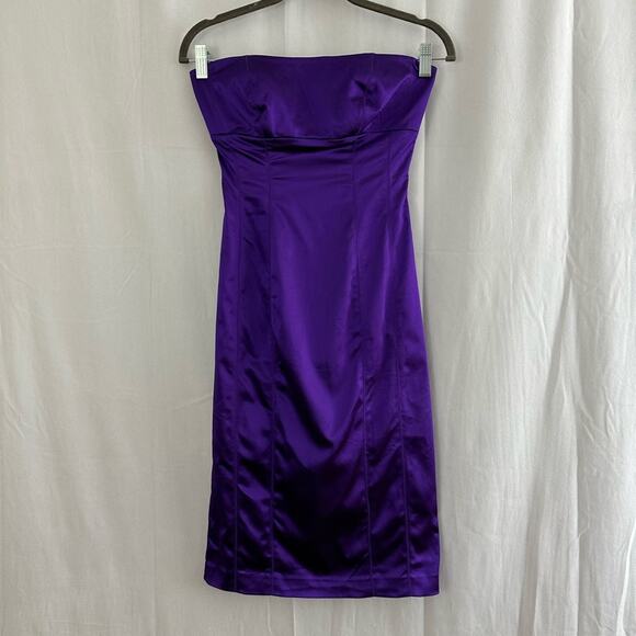 Bebe Dark Purple Satin Convertible Strapless Pencil Dress Womens Size Small - Picture 1 of 7